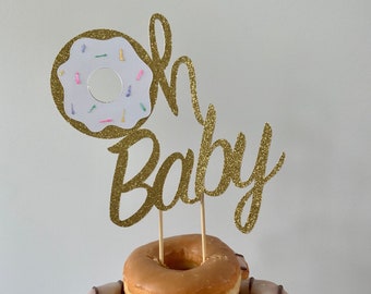 Oh Baby Donut Cake Topper: Gold Glitter Baby Shower Decoration