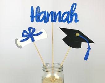 Personalized Graduation Centerpiece Picks: Custom Name, Cap & Diploma