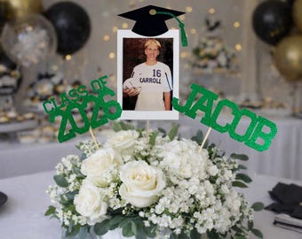 Personalized Graduation Centerpiece Sticks: Photo Mount, Name, Class of 2026
