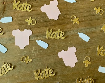 Personalized Baby Shower Confetti: Pink, Gold, and Name Confetti (125 Pieces)