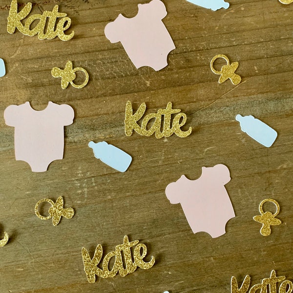 Personalized Girl Baby Shower Confetti with Names - 125 pieces / Pink and Gold Baby Shower Decorations