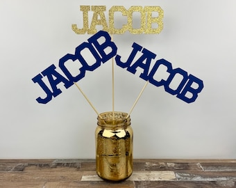 Personalized Name Centerpiece Sticks - Varsity Font (3 Pack)