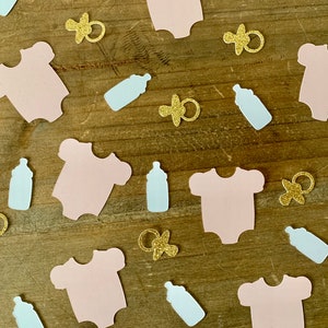 Pink and Gold Baby Shower Confetti: Onesies, Pacifiers, Bottles (100 Pieces)