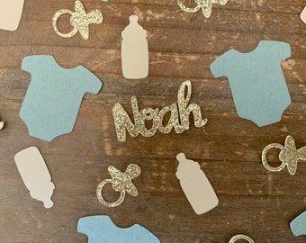 Personalized Baby Shower Confetti with Names - 125 pieces / Sage and Gold Baby Shower Decorations