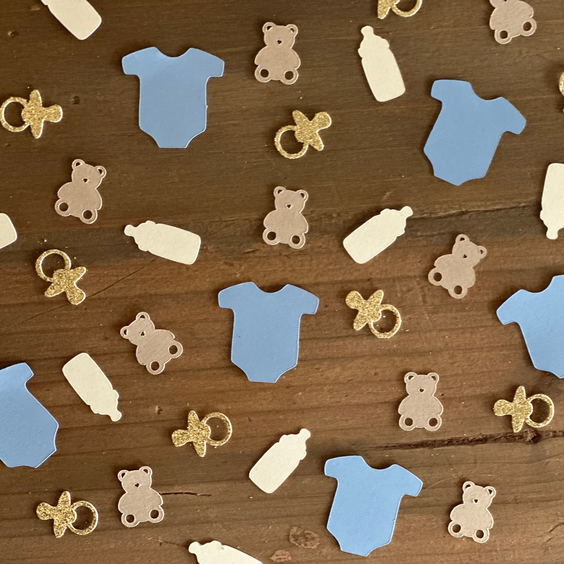 Bear Baby Shower Confetti: Blue Onesies, Gold Pacifiers - 120 Piece - Etsy