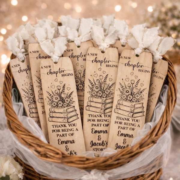 Personalisierte Holz Lesezeichen Favor | Gravierte Hochzeit Gastgeschenk, Ein neuer Abschnitt beginnt