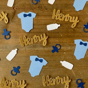 Personalized Baby Boy Shower Confetti: Bow Ties, Names, Bottles - 125 Pieces
