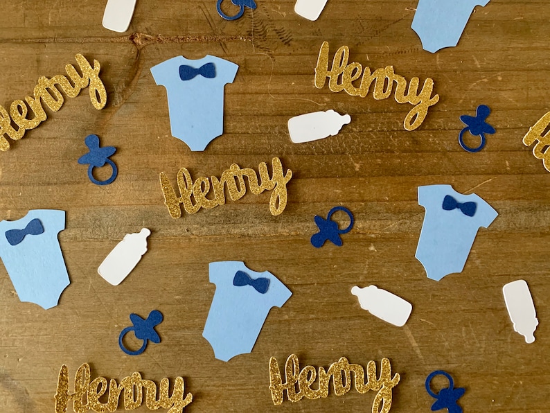 Personalized Boy Baby Shower Confetti with names 125 pieces / Baby Boy Confetti / Bow Tie Baby Shower Decorations image 1