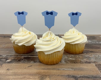 Boy Baby Shower Cupcake Topper - 12 pack / Baby Boy Shower Decorations / Bow Tie Baby Shower Decorations