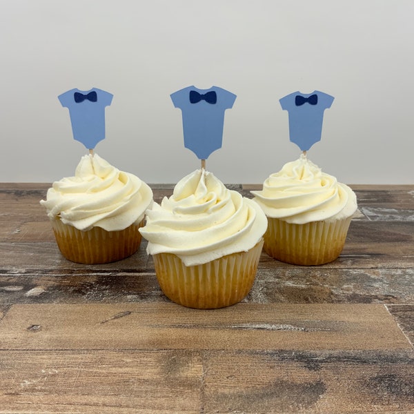 Boy Baby Shower Cupcake Topper - 12 pack / Baby Boy Shower Decorations / Bow Tie Baby Shower Decorations