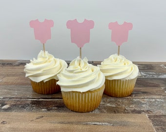 Girl Baby Shower Cupcake Topper - 12 pack / Girl Baby Shower Decorations / Pink and Gold Baby Shower Decorations