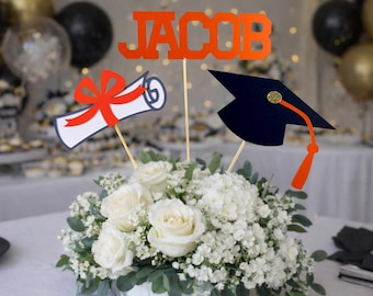 Personalized Graduation Centerpiece Sticks: Varsity Font Party Decor