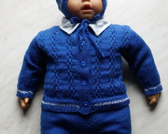 Christmas Gift For Baby/ Hand Knit Baby/ Toddler Boy Sweater Set/ Small Lace Pattern - Jacket, Pants, Hat & Socks for Baby