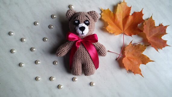 Valentine's Day Gift Amigurumi Bear With Ribbon/ Handmade | Etsy