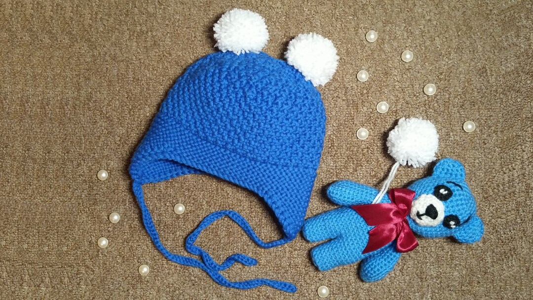 Warm Winter Baby Hat/ Knit Kids Beanie With Ear Flap/ Hand Etsy