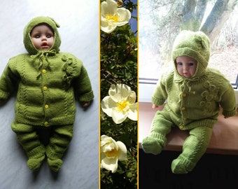 Knit Cable Sweater Set for Baby with(out) Girlish bows - Jacket, Pants, Hat & Socks