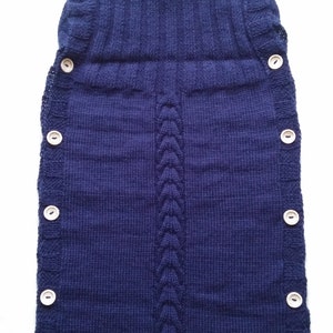 Dark Blue Newborn Cocoon, Baby Cocoon, Newborn Sack with hood And Button, 60% Merino wool. More colors available image 4