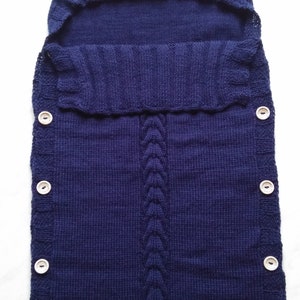 Dark Blue Newborn Cocoon, Baby Cocoon, Newborn Sack with hood And Button, 60% Merino wool. More colors available