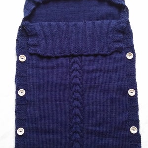 Dark Blue Newborn Cocoon, Baby Cocoon, Newborn Sack with hood And Button, 60% Merino wool. More colors available image 1