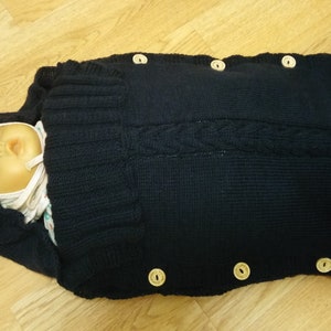 Dark Blue Newborn Cocoon, Baby Cocoon, Newborn Sack with hood And Button, 60% Merino wool. More colors available image 3