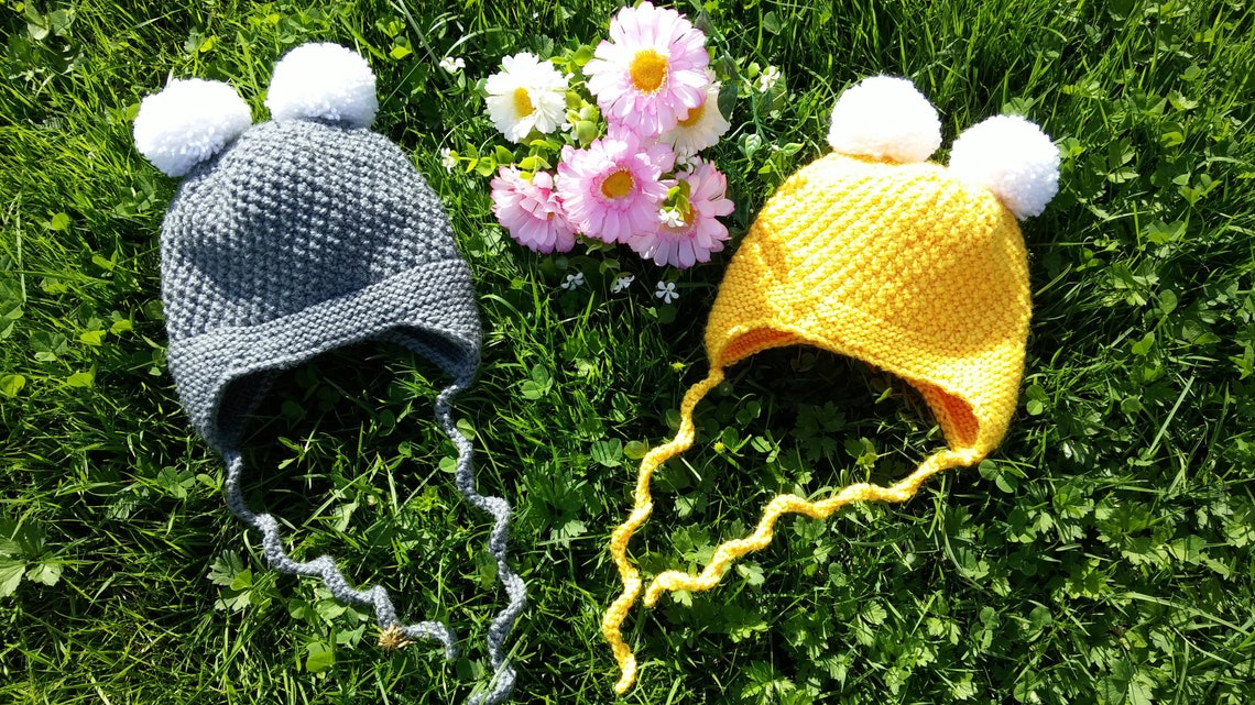 Warm Winter Baby Hat/ Knit Kids Beanie With Ear Flap/ Hand Etsy