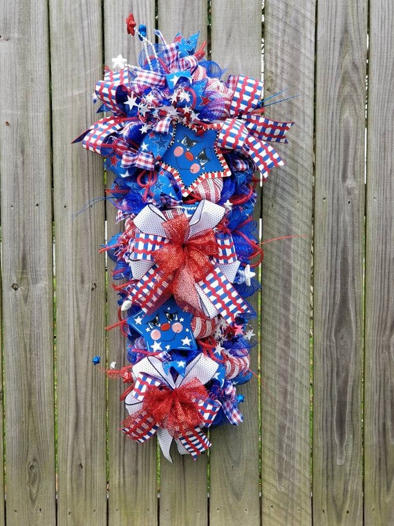 4th Of July Door Swag Patriotic Door Swag Patriotic Door Decor Red White And Blue Door Swag 4th Of July Door Decor Patriotic Swag