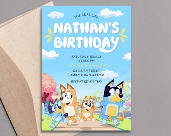 Bluey Birthday Invitation, Canva Editable Template, Bluey Kids Invite Evite card, Bluey Birthday Invitation, Kids Party Invitation
