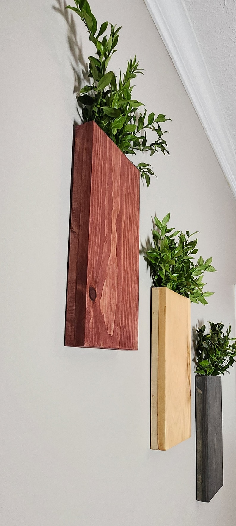 Large Farmhouse Vertical Wood Wall Pocket Wood Hanging Vase for