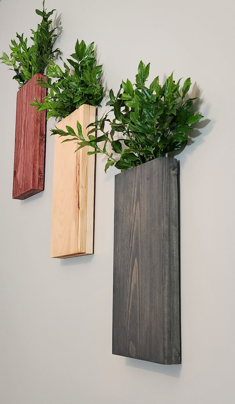 Large Farmhouse Vertical Wood Wall Pocket Wood Hanging Vase for