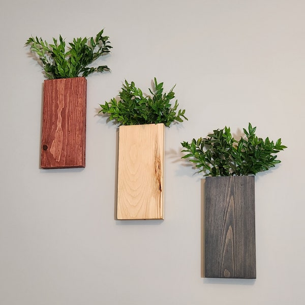 Large Farmhouse Vertical Wood Wall Pocket | Wood Hanging Vase for Greenery or Dried/Faux Flowers