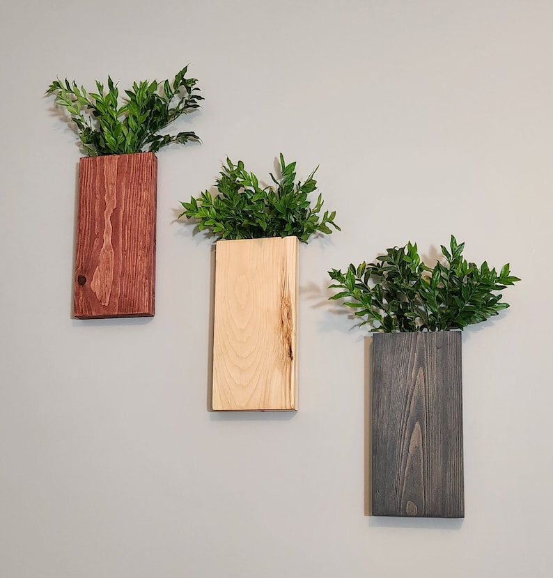Large Farmhouse Vertical Wood Wall Pocket Wood Hanging Vase for