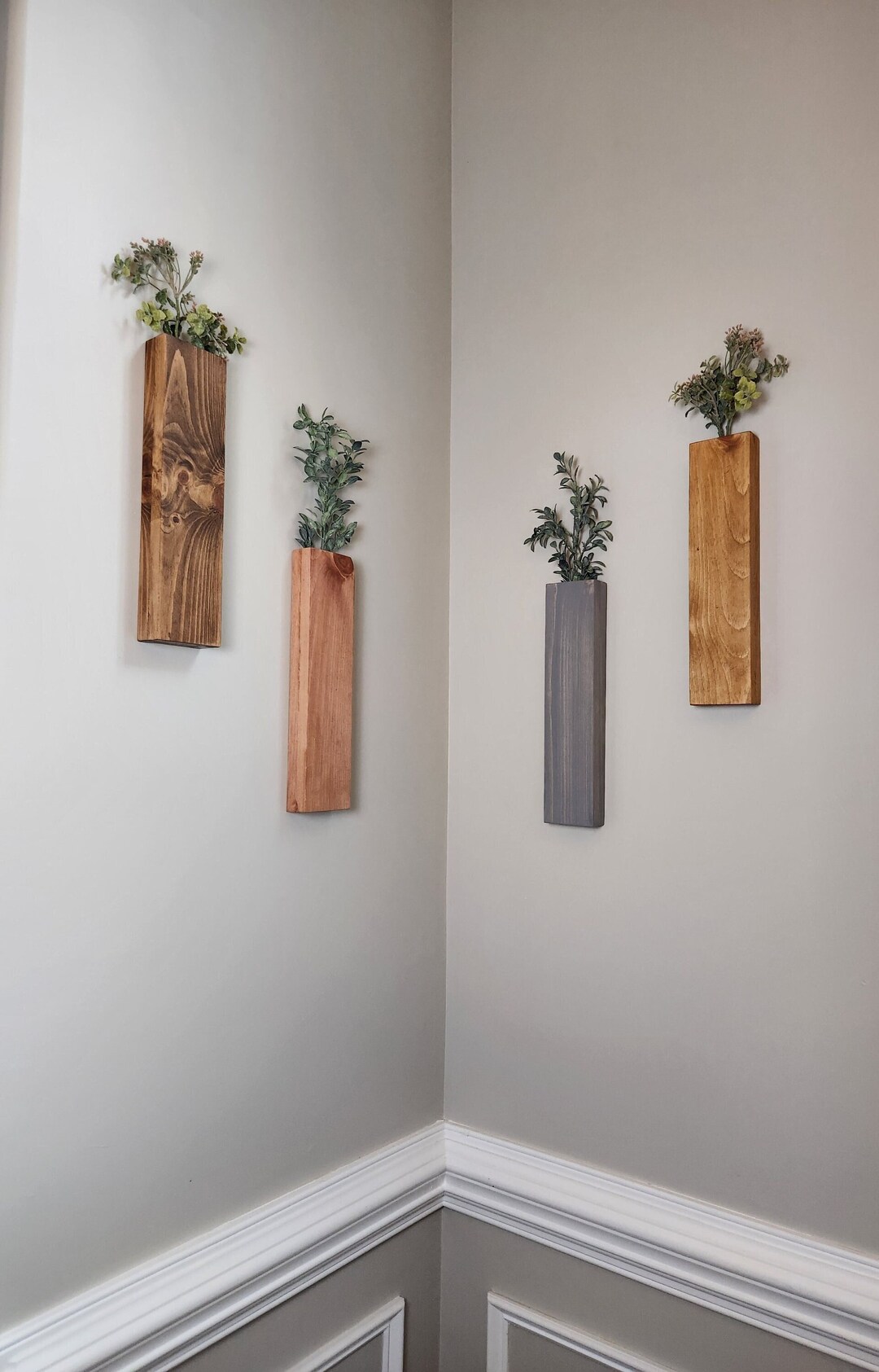 Slim Wooden Wall Vase Wall Hanging for Greenery and Dried Flowers Wall