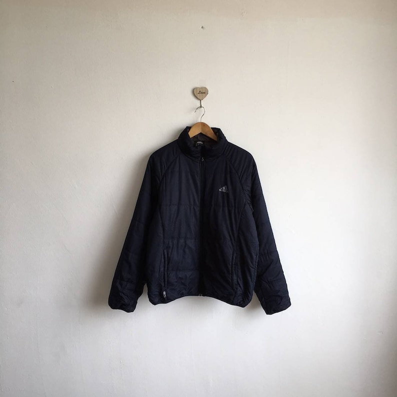 Vintage 90s ADIDAS Equipment Black Puffer Jacket Zipper Streetwear Size Large Vintage 90s ADIDAS Equipment Black Puffer Jacket Zipper Streetwear Size Large