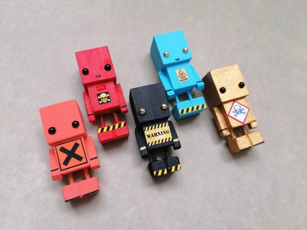Miniature wooden robots. Cute robot figurines Etsy