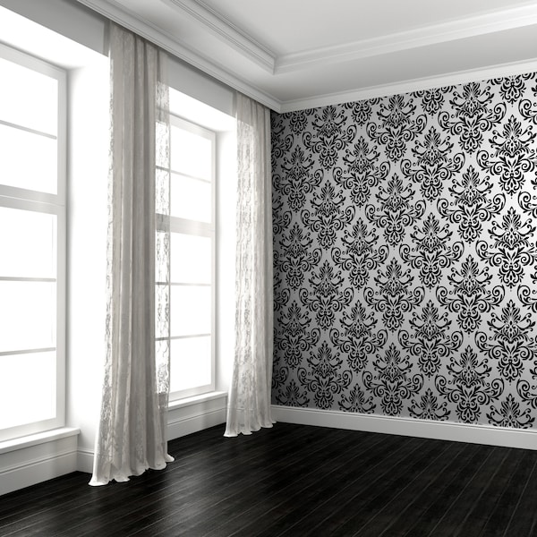 Black and White Damask Wallpaper, 053 | Grunge Murals