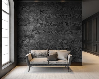 Black Ornamental Concrete Wallpaper, 015 | Grunge Murals