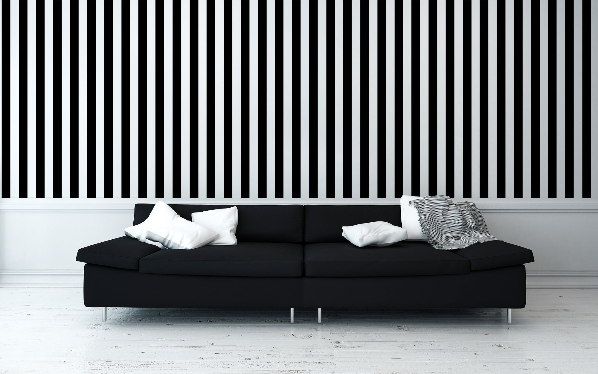 Bold and Beautiful Black and White Stripes in Every Room  Striped wallpaper  living room Striped walls Striped walls living room
