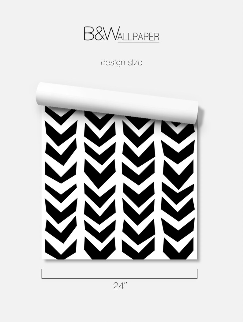 Black and White Herringbone Wallpaper Chevron Wall Decor Etsy