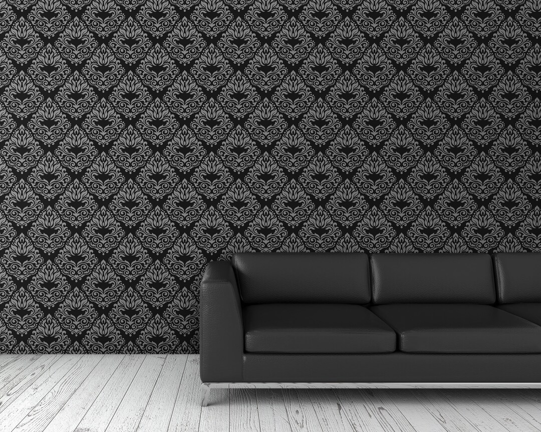 Dark Gray Damask Wallpaper, 007 Grunge Murals Etsy New Zealand