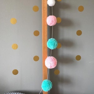 Pompom decoration garland/ kids and party kdecoration/ gray, pink, white, turquoise