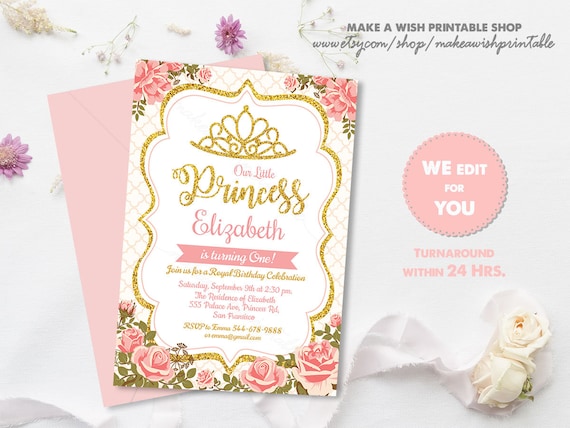 Glittery Crown Birthday Invitation Template Free
