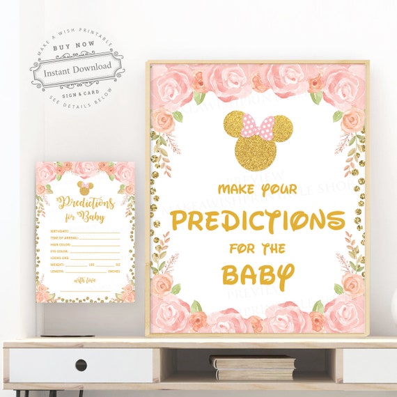 Baby Prediction Cards and Sign, Minnie Mouse Baby Shower Games Printable, Girl Baby Shower Predictions for Baby Game, Instant Download US261 Il_570xn