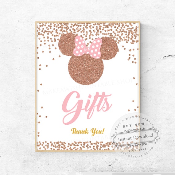 Minnie Mouse Baby Shower Gifts Sign, Printable Baby Shower Gifts Sign, Rose Gold and Pink Baby Shower Favors Girl, Minnie Mouse Signs US461 Il_570xn