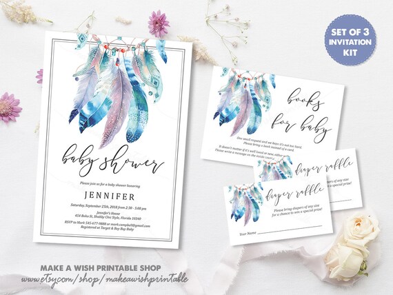 feather baby shower invitations