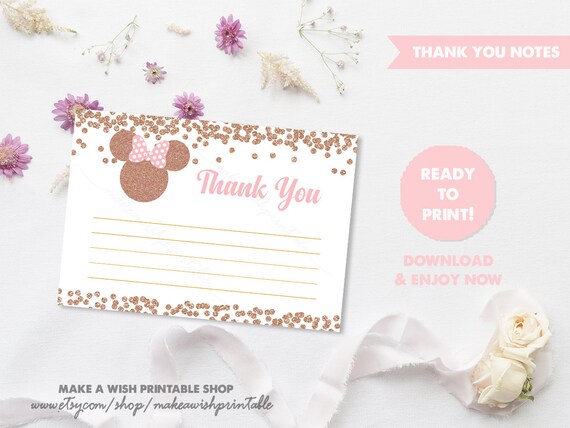 Minnie Mouse Thank You Cards for Girl Baby Shower, Rose Gold Baby Shower Thank You Notes, Baby Shower Favors Girl, Instant Download US461 Il_570xn