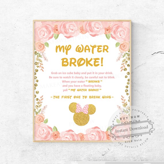 My Water Broke Game Sign, Minnie Mouse Baby Shower Printable Digital Download, Water Broke Baby Shower Fun Game, Ice Cube Babies Game US261 Il_570xn