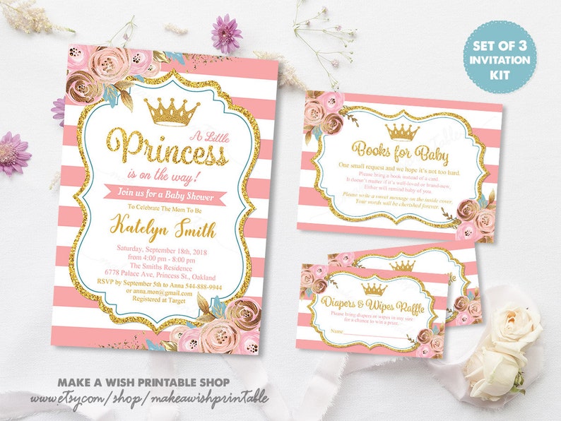 Princess Baby Shower Invitations Baby Shower Invitation Girl Etsy Princess Baby Shower Invitations Baby Shower Invitation Girl Etsy