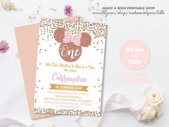 Rose Gold Confetti Birthday Invitation, Minnie Mouse 1st Birthday Invitation Digital, Minnie 1st Birthday Invite Girl, First Birthday US461 Il_570xn