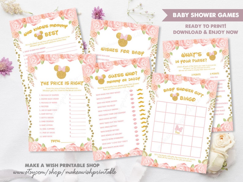 Download What S In Your Purse Who Knows What Bingo Mom Or Dad Us261 Pink And Gold Minnie Mouse Baby Girl Shower Games Wishes The Price Is Right Party Supplies Paper Party Supplies