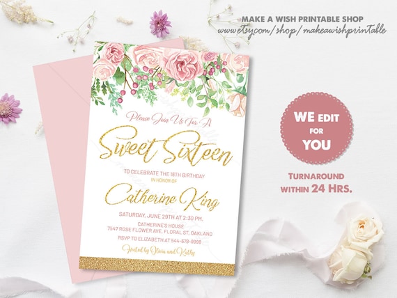 Cute 16 Invitation Printable, Adorable 16 Invitation Crimson and photo regarding Printable Sweet 16 Invitations called Lovable 16 Invitation Printable, Lovable 16 Invitation Red and